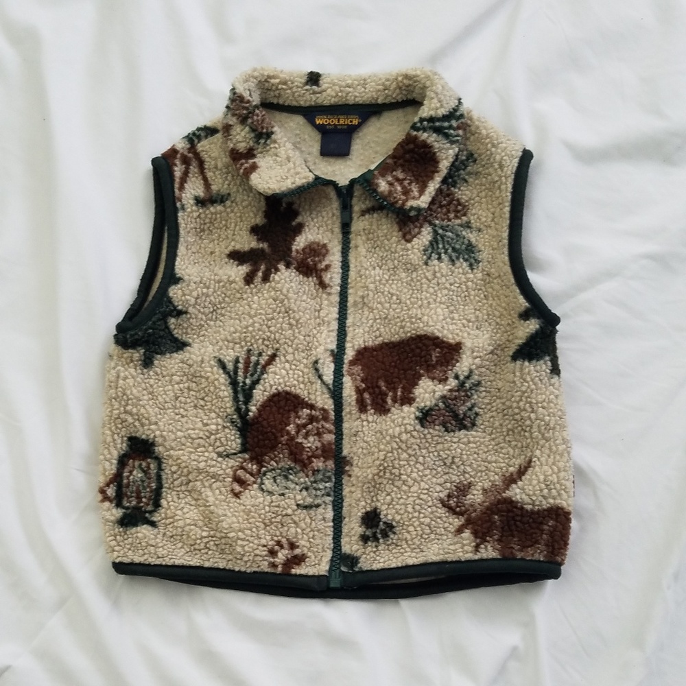 Woolrich boys' fleece tan mountain animal vest 4T